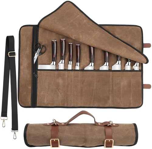 Professional Knife Roll Bag with PU Leather Zippers