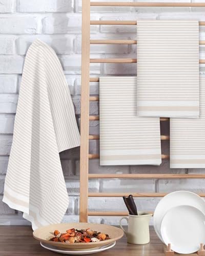Light Brown Striped Waffle Kitchen Hand Towels Set of 3