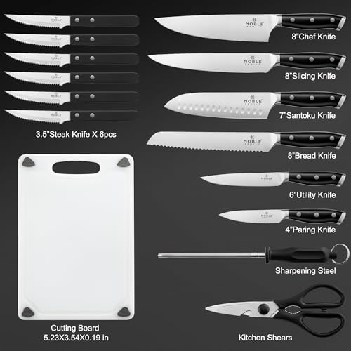N NOBLE FAMILY 16Pcs Knife Set with Block and Sharpener