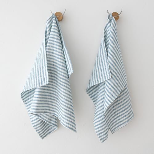 Marine Blue Linen Towels Brittany 18x26 Set