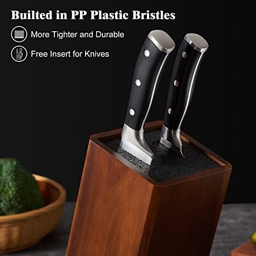 ENOKING Acacia Wood Knife Block with Removable Bristles