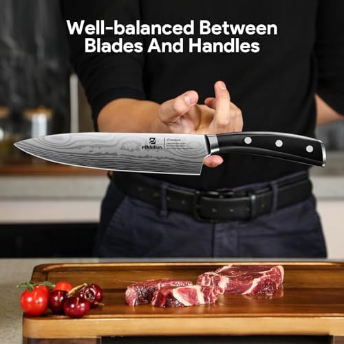 17-Piece German Damascus knives set with magnetic holder Precision sharpness Ergonomic design