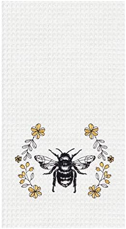 Queen Bee Embroidered Waffle Weave 18x27 White Kitchen Towel