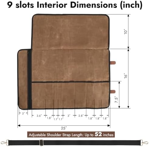 Professional Knife Roll Bag with PU Leather Zippers