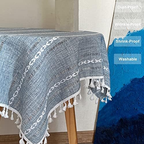 Rustic Linen Tablecloth with Tassels for Kitchen Dining Rooms