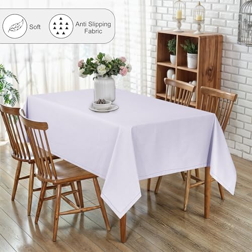 RUVANTI 84x60 Premium Linen Tablecloth Machine Washable Lavender Grey
