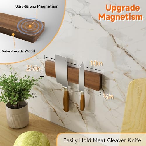 Magnetic Knife Holder Acacia Wood No Drill Installation