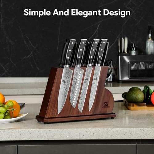17-Piece German Damascus knives set with magnetic holder Precision sharpness Ergonomic design