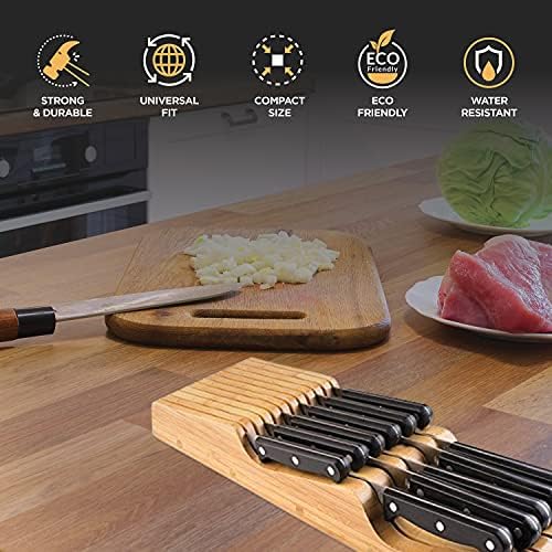 Bambsi In-Drawer Knife Block - Bamboo Knife Organizer