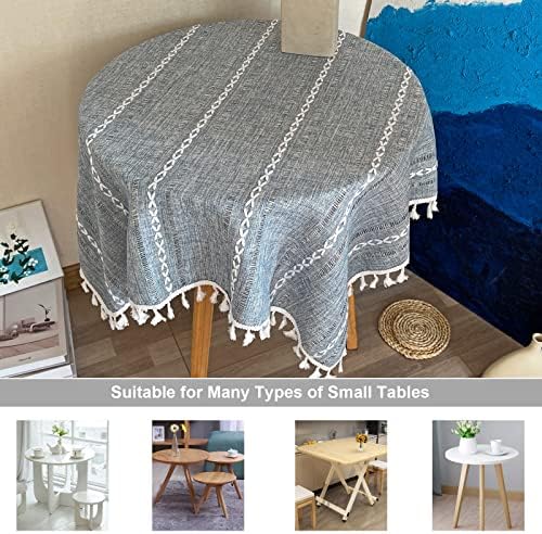Rustic Linen Tablecloth with Tassels for Kitchen Dining Rooms