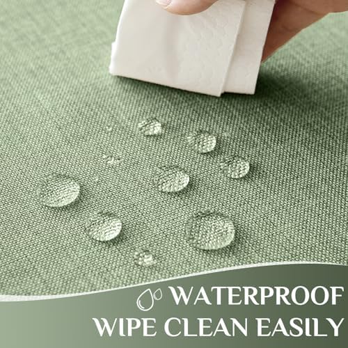 Softalker Rustic Linen Textured Tablecloth Waterproof Wipeable Sage Green 60x84