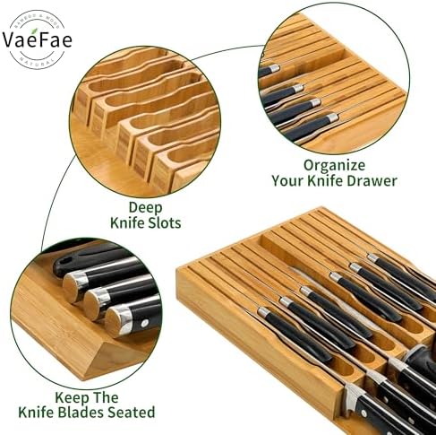 VaeFae Bamboo Knife Organizer - Store 12 Knives Keep Them Sharp in Style