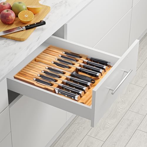 VaeFae In-Drawer Knife Block Bamboo Knife Organizer for 16 Knives Sharpener