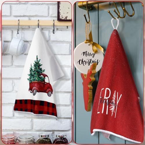 Bencailor 4-Piece Xmas Kitchen Towels Buffaloo Plaid