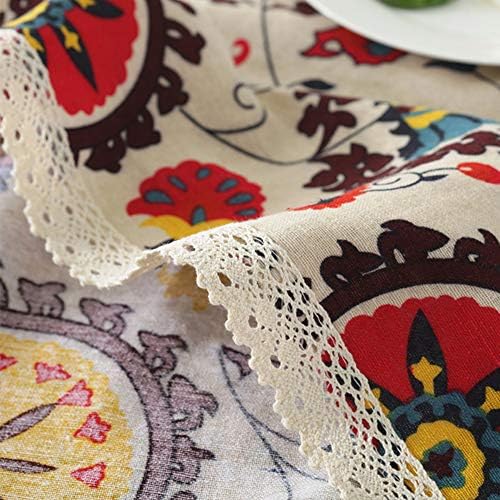 Aothpher Modern Boho Floral Jacquard Washable Tablecloth with Lace Edging