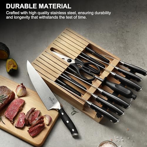 N NOBLE FAMILY 16Pcs Knife Set with Block and Sharpener