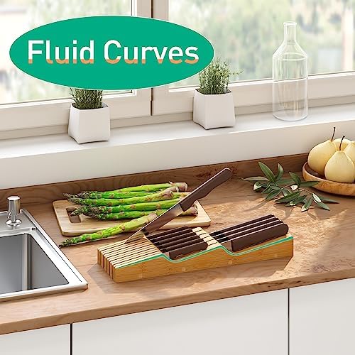 KiPlantDouble Purpose Organizer for Bamboo Wooden Drawer Knives Cutlery Storage