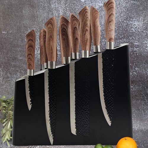 Resafy Magnetic Knife Holder - Black Wooden Block with Strong Magnets
