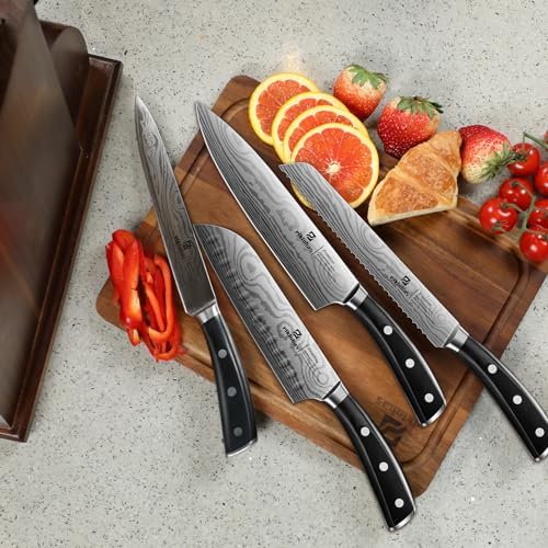 17-Piece German Damascus knives set with magnetic holder Precision sharpness Ergonomic design