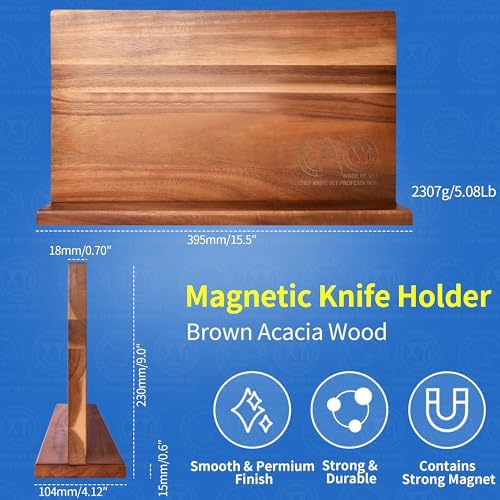 XYJExtra Large Magnetic Knife Block Organizer for Acacia Wood Kitchen Knives