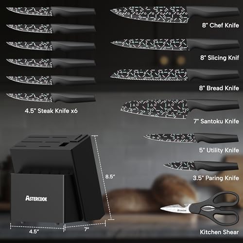 Astercook 15-Piece Knife Set with Built-in Sharpener
