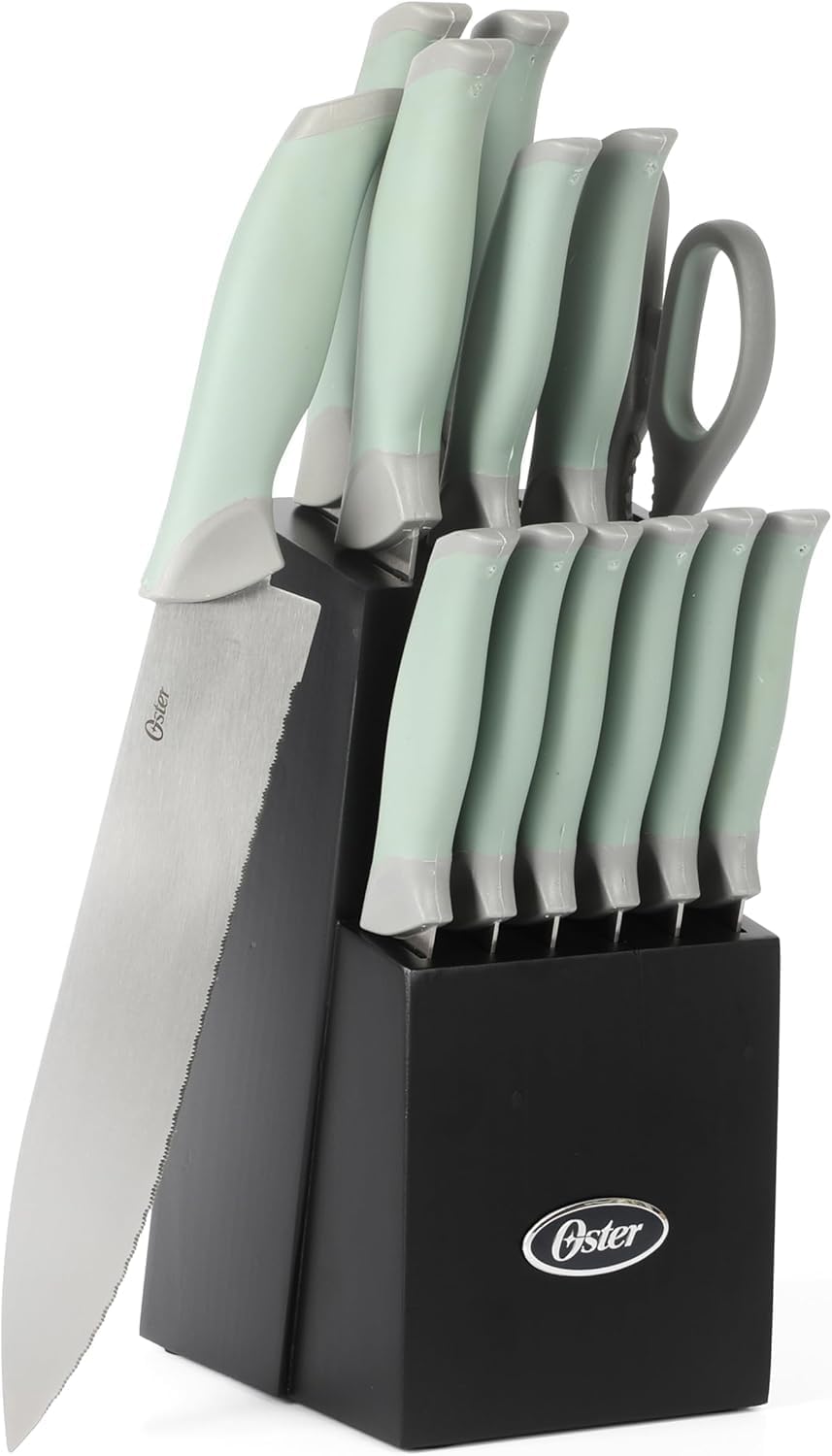 Oster Lindbergh 14 Piece Knife Block Set Sage Green