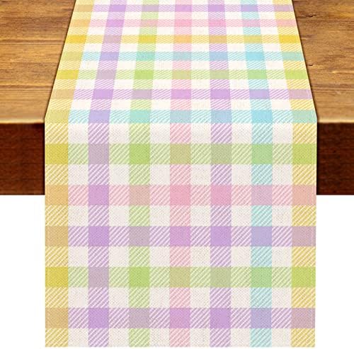Nepnuser Linen Spring Easter Check Plaid runner