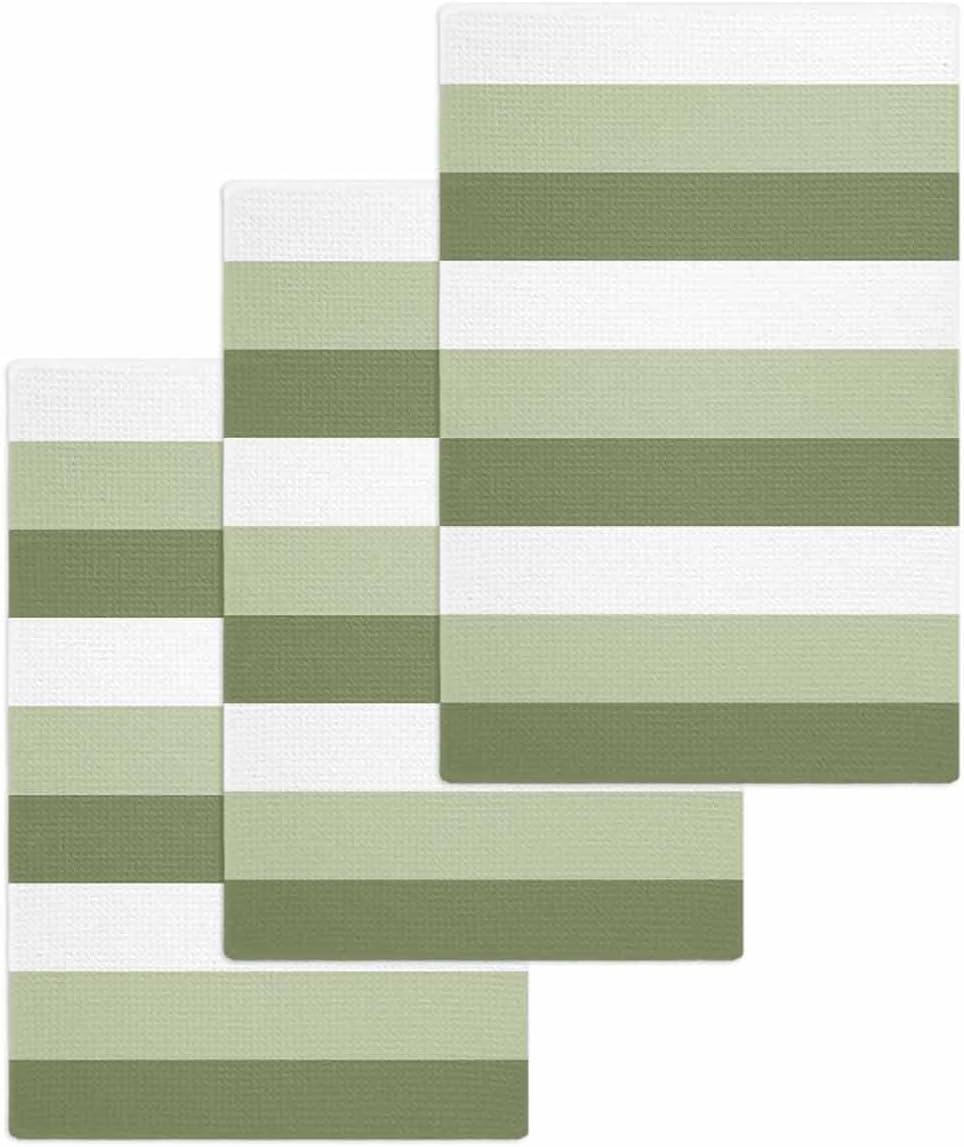 Sage Green Waffle Kitchen Hand Towels Set of 3