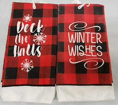Christmas Winter Home 2 Different Printed Microfiber Towels Deck the Halls