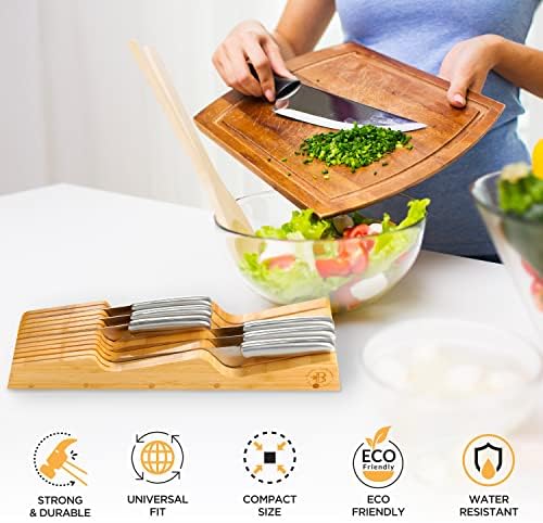 Bambsi In-Drawer Knife Block - Bamboo Knife Organizer