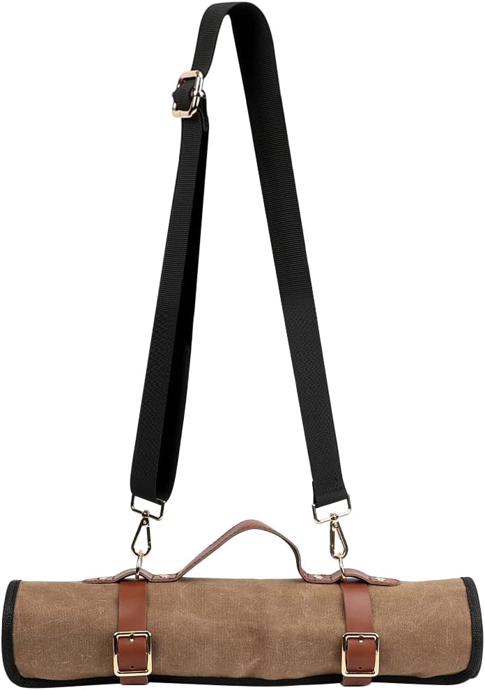 Professional Knife Roll Bag with PU Leather Zippers