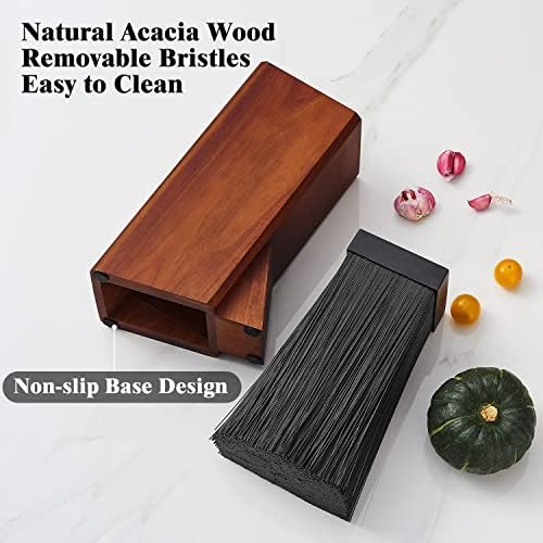 ENOKING Acacia Wood Knife Block with Removable Bristles