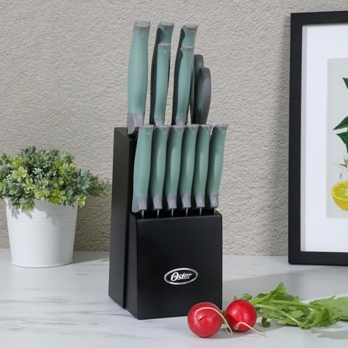 Oster Lindbergh 14 Piece Knife Block Set Sage Green