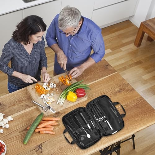 OUUTMEEChef Knife Bag for Professionals 25 Total Pockets Kitchen Utensils Organizer