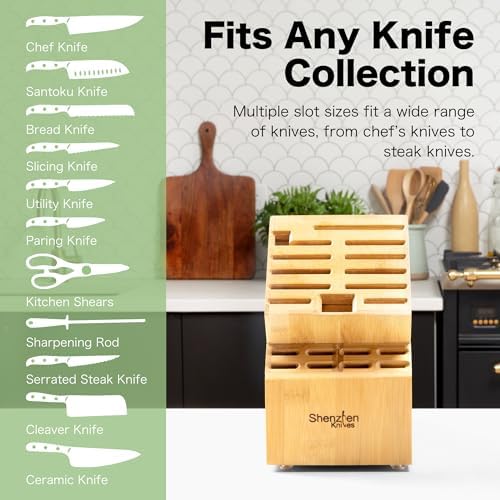 20 Slot Universal Kitchen Knife Block with Bamboo Finish