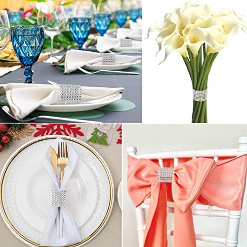 24Pack Silver Napkin Rings Elegant Napkins Rings with Water Diamond Design