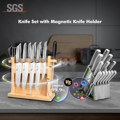 14-Piece Ergonomic Japanese-Style Knives Set with Magnetic Block
