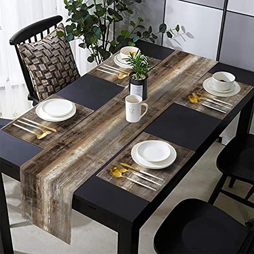 Dark Brown Rustic Table Runner and Placemats Set