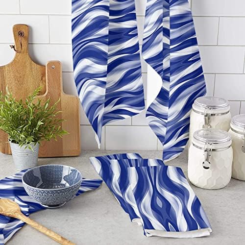 ZOE GARDEN Abstract Navy Blue Kitchen Towels Quick Dry Cleaning Cloth Modern Stripes