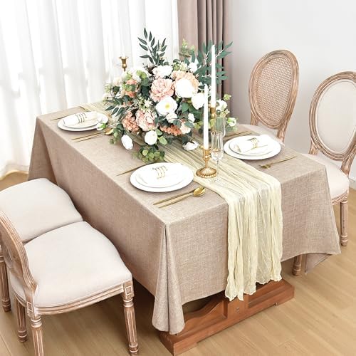 Fitable Linen Tablecloth Beige 52x70 in Water Stain Resistant