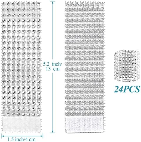 24Pack Silver Napkin Rings Elegant Napkins Rings with Water Diamond Design