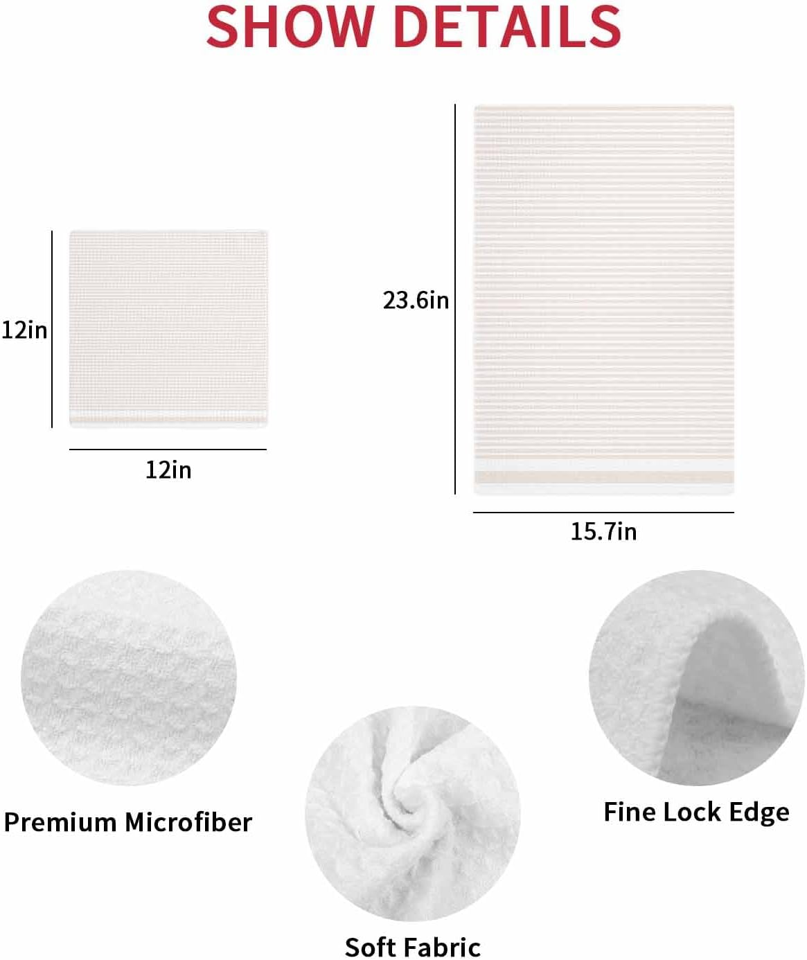 Light Brown Striped Waffle Kitchen Hand Towels Set of 3