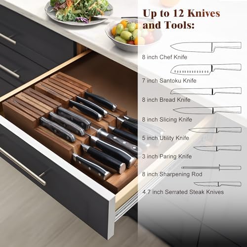 Acacomft Acacia Wood Kitchen Knife Block