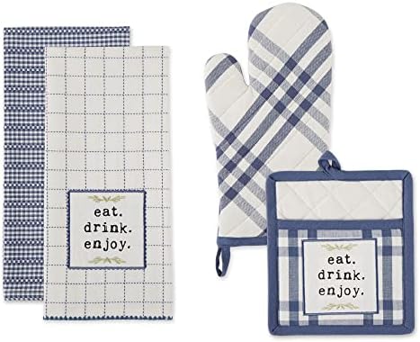 DII Home Sweet Farmhouse Kitchen Collection 4-Piece PotholderOven MittDishtowel Set French Blue