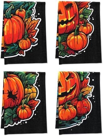 Oeught Fall Kitchen Towel Set - 4Pcs Acorn Pumpkin Print