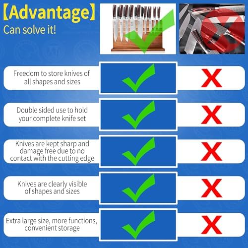 XYJExtra Large Magnetic Knife Block Organizer for Acacia Wood Kitchen Knives