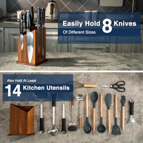 Gourmetop Magnetic Knife Holder Acacia Wood Universal Kitchen Utensil Holder Knife Block