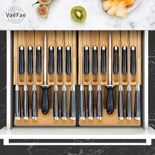 VaeFae Bamboo Knife Organizer - Store 12 Knives Keep Them Sharp in Style