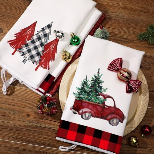 Bencailor 4-Piece Xmas Kitchen Towels Buffaloo Plaid