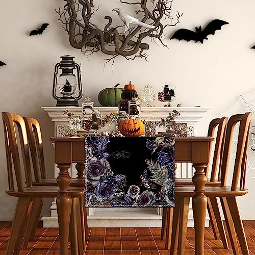 Rvsticty Gothic Skull Roses Table Runner